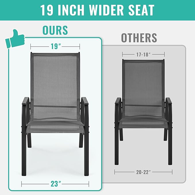 Yaheetech Patio Chairs Set of 2, Dining Chairs with Breathable Fabric and Heavy-Duty Iron Frame for Lawn, Backyard, Deck, 300 lbs Capacity, Gray
