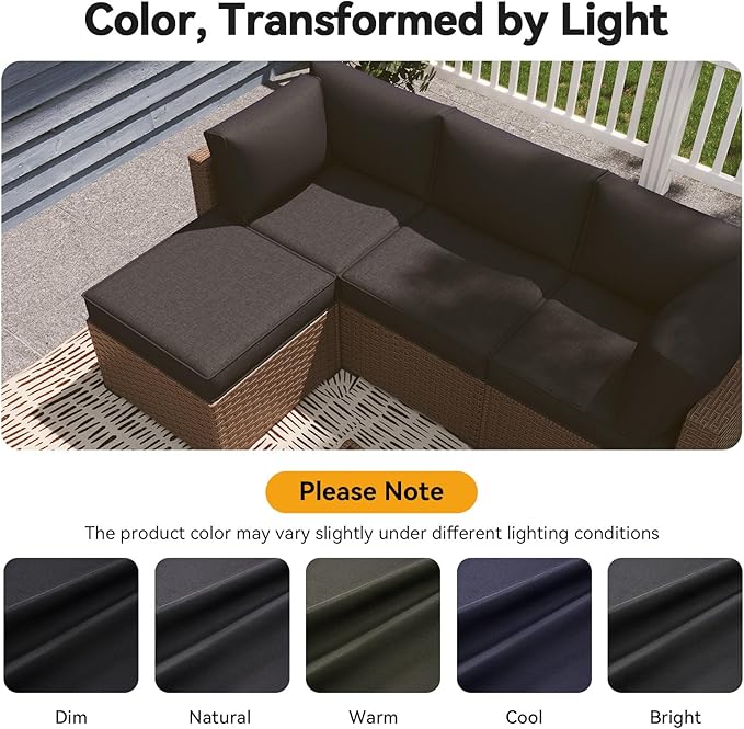 Aoxun Outdoor Replacement Cushions for Patio Furniture, 4'' Water-Repellent Sofa Cushion for 4-Seat Rattan Wicker Sectional, Deep Seats & Fade Resistant (9-Piece, Black)