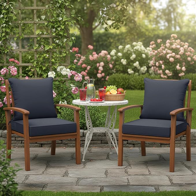 Waterproof Outdoor Cushions for Patio Furniture, Fade Resistant Backrest and Deep Seat Cushion Set with Removable Cover, 22 x 22 Inch, Dark Grey, Set of 2