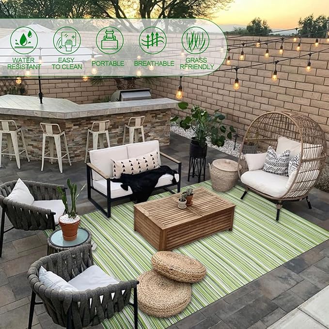Outdoor/Indoor Rug Plastic Straw Rug Waterproof Portable Outdoor Mat, Easy to Clean and Fold,Perfect for Garden, Patio, Picnic, Decking-（Green，6x9Ft）