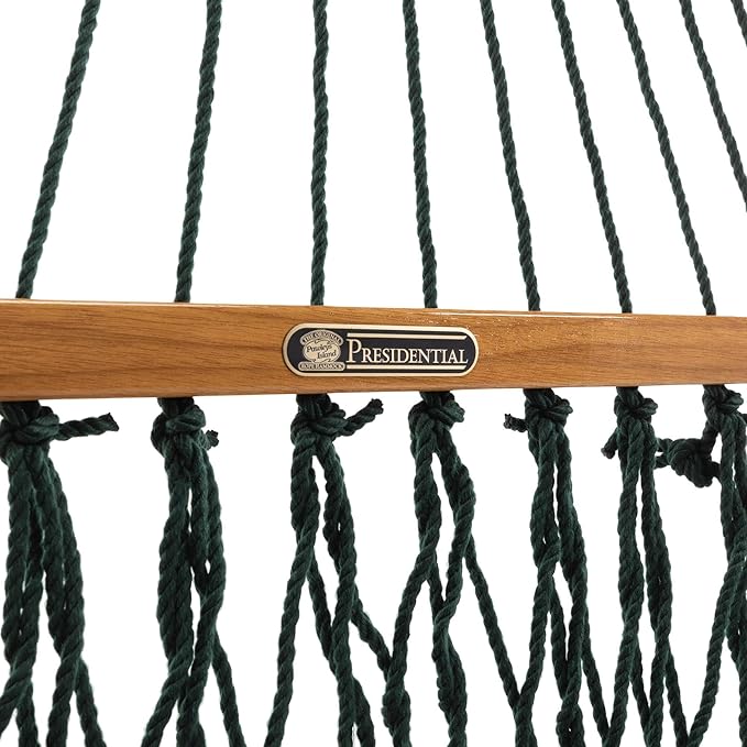 Original Pawleys Island Deluxe Green DuraCord Rope Hammock – 13 ft. x 65 in, 2-Person, 450 lb Capacity, Oak Spreader Bar, Zinc-Plated Hardware, Handcrafted in The USA