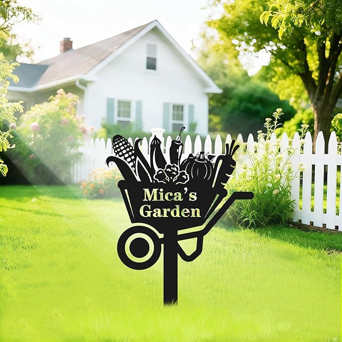 Personalized Metal Garden Sign, Custom Vegitable Decor with Stake, Metal Yard Art, Garden Name Sign,Outdoor Decor,Patio Decoration,Home Present,Gardeners & Planters Gift