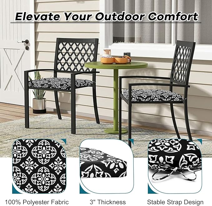 Basic Beyond Outdoor Chair Cushions Set of 4, Outdoor Cushions for Patio Furniture, Water Resistant Patio Chair Cushions with 2 Ties, 17x16x2, Medallion