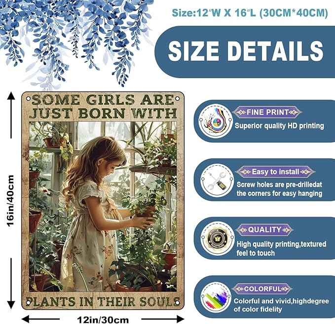 Gardening Vintage Metal Sign Some Girls Are Just Born With Plants In Their Souls Wall Art Decor For Home Garden Yard Outdoor 12 x 16 Inch
