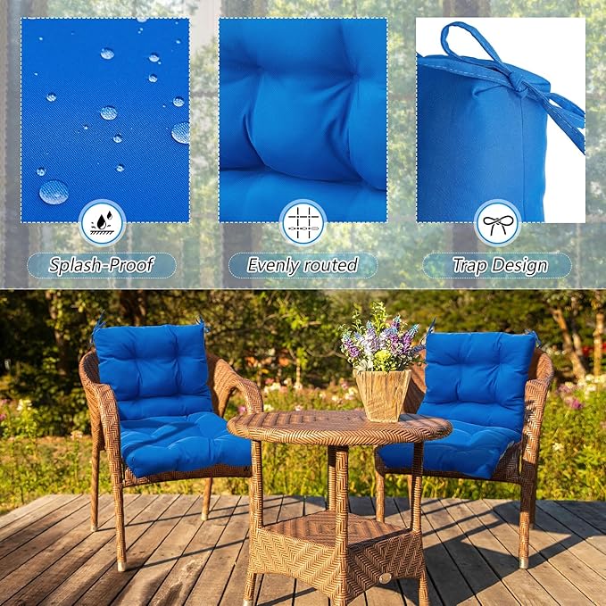 Marsui 4 Pcs Outdoor Indoor High Back Chair Cushions Patio Furniture Tufted Pillow with Ties All Weather Replacement Outdoor Rocking Chair Cushions, 42 x 21 Inches (Blue)