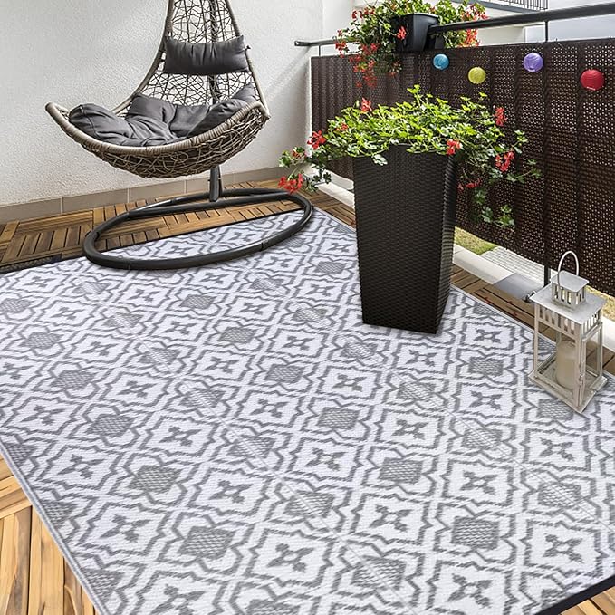 Outdoor Rug for Patios Clearance 4X6 Waterproof Reversible Plastic Straw Rug RV Camping Mat Outside Area Rug Carpet for Camping RV,Porch,Deck,Balcony,Camper,Backyard