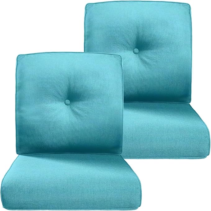 Belord Luxury 4" Thick Outdoor Cushion 2 Set - 22 x24 Inch 28D Sponge Filling Fade-Resistant Chair Cushion, Spill Proof Removable Patio Furniture Replacement Cushions for Sofa Bench Swing - Turquoise