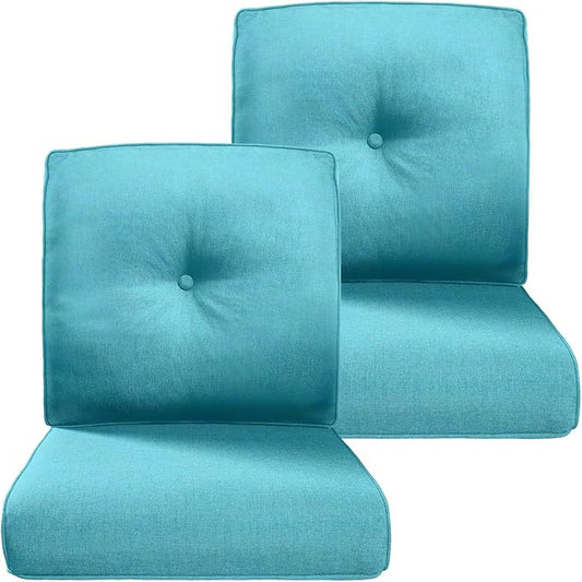 Belord Luxury 4" Thick Outdoor Cushion 2 Set - 22 x24 Inch 28D Sponge Filling Fade-Resistant Chair Cushion, Spill Proof Removable Patio Furniture Replacement Cushions for Sofa Bench Swing - Turquoise