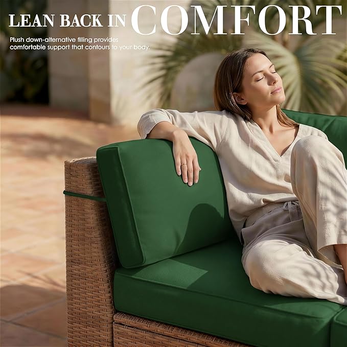 Outdoor Replacement Cushions for Patio Furniture, 5" Foam High-Density, 14-Piece Water-Resistant Outdoor Cushion for 6-Seat Sectional Patio Conversation Sets, Liner&Cover