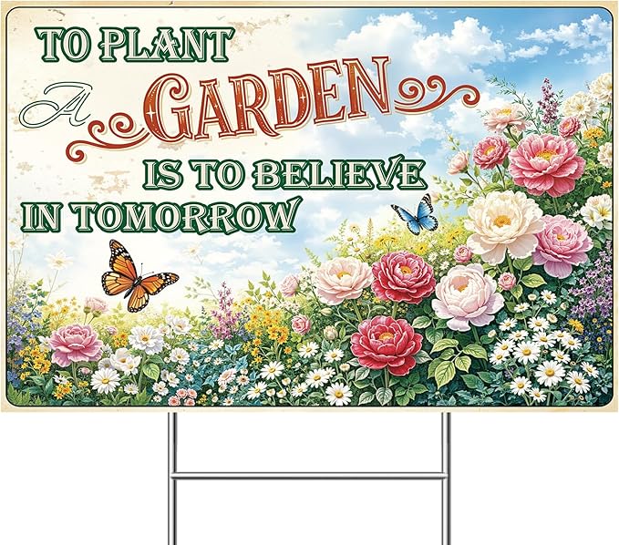 Funny Garden Sign with H Stake 18"x12" Vintage Big Sign for Yard, Backyard, Patio & Porch Decor Corrugated Plastic Gardening Gifts for Women " TO PLANT A GARDEN"