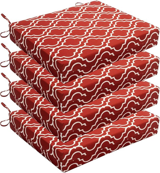 Wellsin Outdoor Chair Cushions for Patio Furniture - Outdoor Cushions for Chairs - Water Resistant Patio Chair Cushions Set of 4, 18.5"X16"X3", Trellis Red