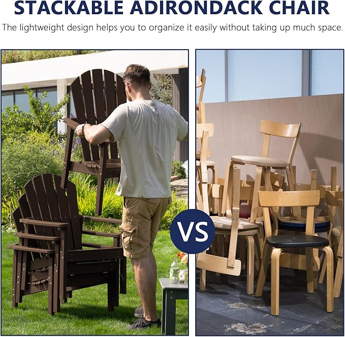 nevilywood Compact Stackable Adirondack Chairs Set of 2, 26.3" Wide HDPE Outdoor Patio Chairs - Durable, Space-Saving Design for Porch, Lawn or Garden, Coffee