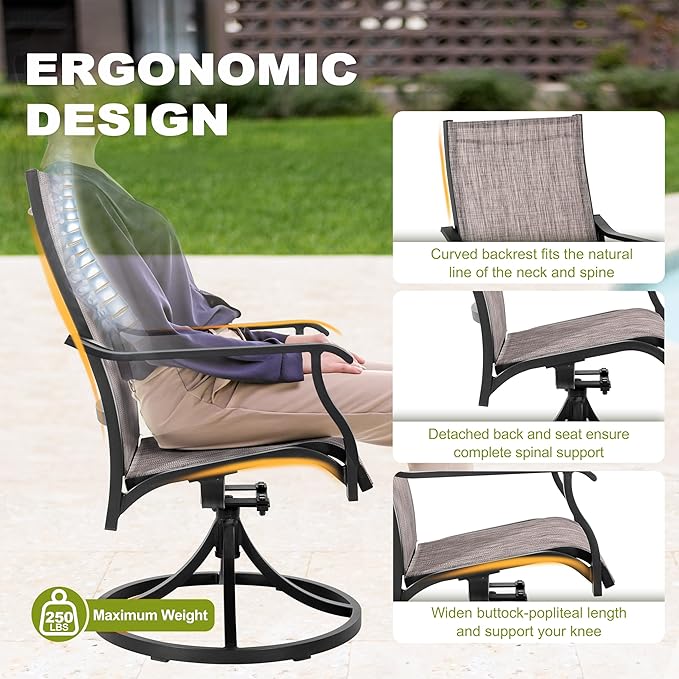NUU GARDEN Patio Swivel Chair Set of 4, All-Weather Textilene Outdoor Dining Chairs with High Back, Outdoor Dining Chair Set for Lawn Porch Balcony Outside, Grayish Brown