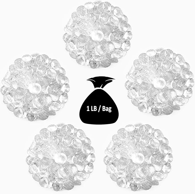 CYS EXCEL 5 LBS Clear Glass Beads for Vases Flat Marble Gemstone Beads Vase Fillers Aquarium Decor Rocks Floral Centerpieces Stones Mosaic Pebbles