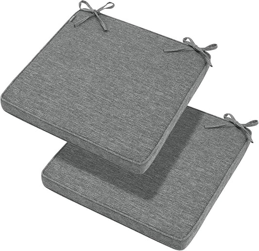 Magpie Fabrics Indoor Outdoor Waterproof Square Chair Cushion, 18" x 18" x 2.5", 2 Pack, Water Resistant Seat Cushions, for Patio Garden Office, Heather Grey