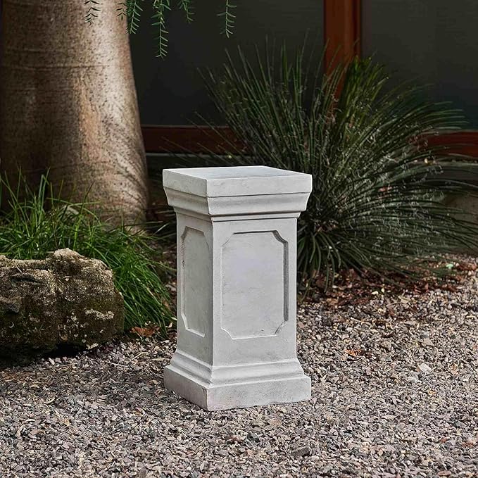 19.25'' H Classic Square Flower Stand Pedestal, Antique White MGO Plant Stand for Indoor Outdoor Garden, No Assembly Side Table Display Stand for Potted Plants