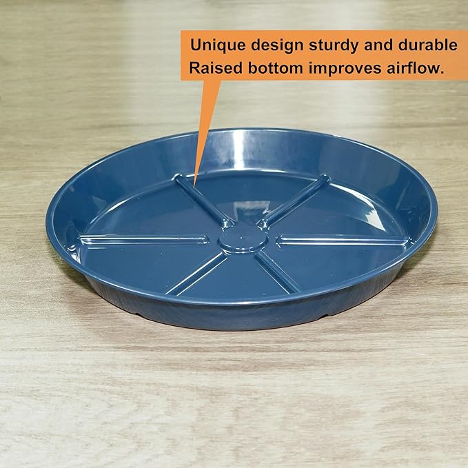 Plant Saucer Pot Tray 14 inch, 4 Packs Flower Planter Saucers and Drip Trays, Heavy Duty Round Plastic Flower Plant Dish Pant Plate to Catch Water for Indoor & Outdoor, Blue