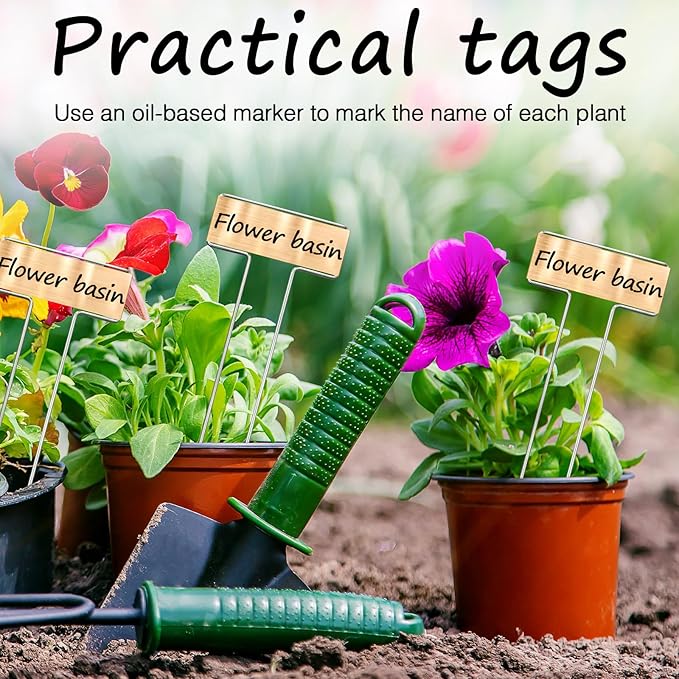35 Pcs Copper Plant Markers,Metal Plant Label Stakes Marking Protection Seedling Signs Nursery Tags,Comes with 2 Water-Based Pens