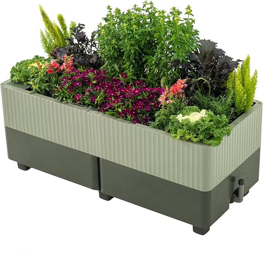 Vego garden EZCube Self Watering Planter Box Outdoor, Raised Garden Bed with Water Gauge for Balcony, Rooftop, Patio, Backyard 21" x 48" Sage Green