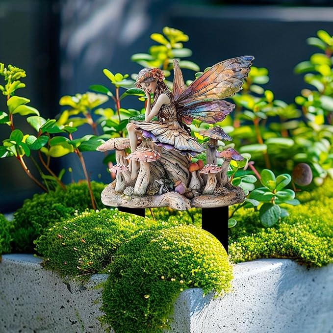 JOYO 11.8''Bohemian Fairy Flower Pot Decoration,2D Acrylic Ground Plug,Fairy Garden Planter Accessories,Fairy Pumpkin Angel Garden Stake for Pot Plants and Garden Yard Lawn Décor (N)