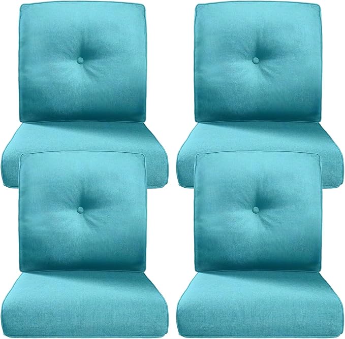 Belord Luxury 4" Thick Outdoor Cushion 4 Set - 22 x24 Inch 28D Sponge Filling Fade-Resistant Chair Cushion, Spill Proof Removable Patio Furniture Replacement Cushion for Sofa Bench Swing - Turquoise