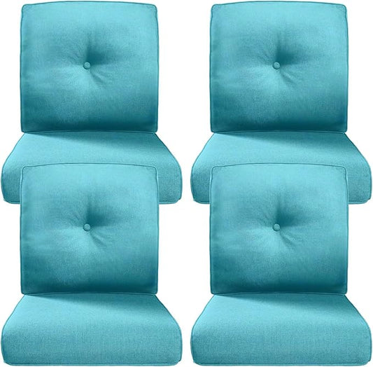 Belord Luxury 4" Thick Outdoor Cushion 4 Set - 22 x24 Inch 28D Sponge Filling Fade-Resistant Chair Cushion, Spill Proof Removable Patio Furniture Replacement Cushion for Sofa Bench Swing - Turquoise