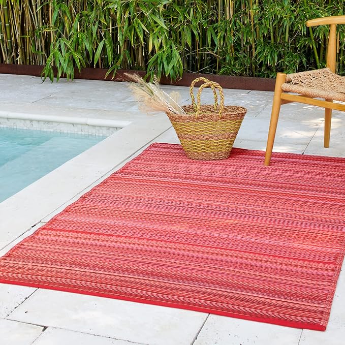 Fab Habitat Outdoor Rug - Waterproof, Fade Resistant, Crease-Free - Premium Recycled Plastic - Striped - Patio, Deck, Porch, Balcony, Laundry Room - Cancun - Sunset - 4 x 6 ft