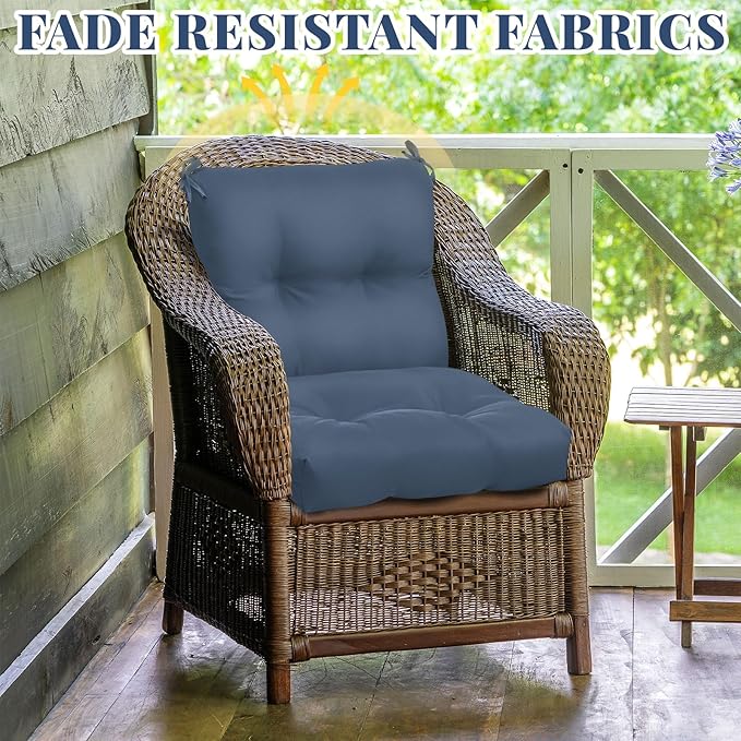 Geetery Set of 4 High Back Wicker Patio Chair Cushions for Outdoor Furniture 41.74x20.87x3.94 Inch Waterproof Thick Replacement Seat Pads with Non Slip Ties for Porch, Deck, Lawn & Garden(Blue Gray)