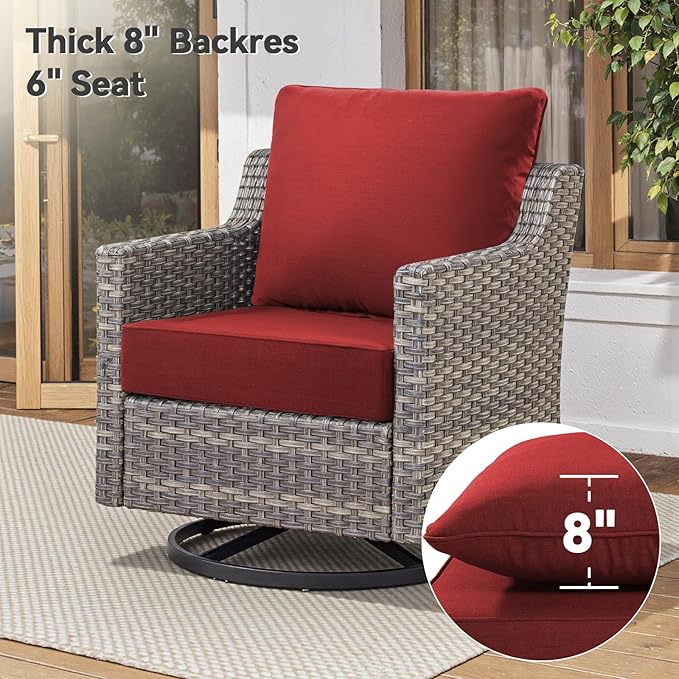 6" Thick Outdoor Cushions 24x24x6, 5-Set Deep Seat Patio Cushions with Removable Cover, Waterproof & Fade Resistant Replacement for Wicker Chair, Loveseat, Sofa - Red