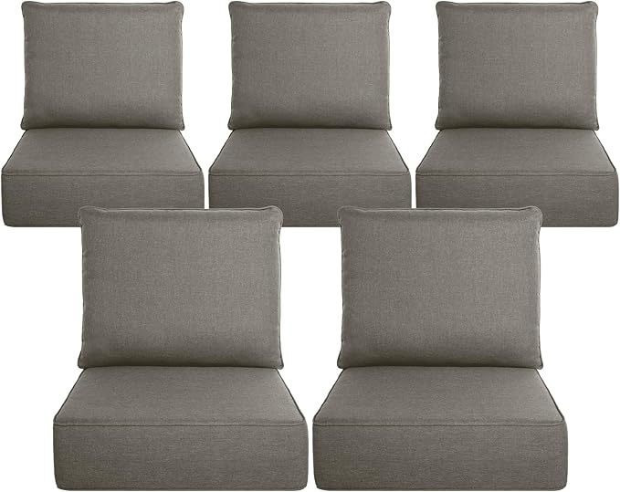 Belord Luxury 6" Thick Outdoor Cushion 5 Set - 22 x24 Inch 28D Sponge Filling Fade-Resistant Chair Cushion, Spill Proof Removable Patio Furniture Replacement Cushion for Sofa Bench Swing - Grey