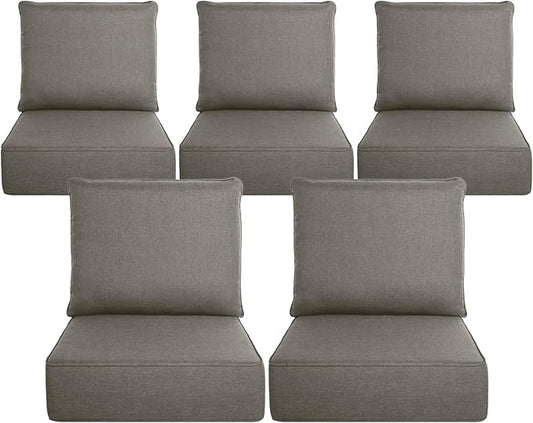 Belord Luxury 6" Thick Outdoor Cushion 5 Set - 24 x24 Inch 28D Sponge Filling Fade-Resistant Chair Cushion, Spill Proof Removable Patio Furniture Replacement Cushion for Sofa Bench Swing - Grey