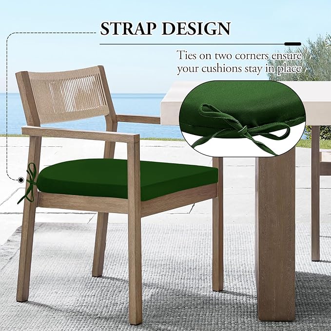Wellsin Outdoor Chair Cushions for Patio Furniture - Patio Chair Cushions Set of 6 - Water Resistant Round Corner Outdoor Seat Cushions 17"X16"X2", Forest Green
