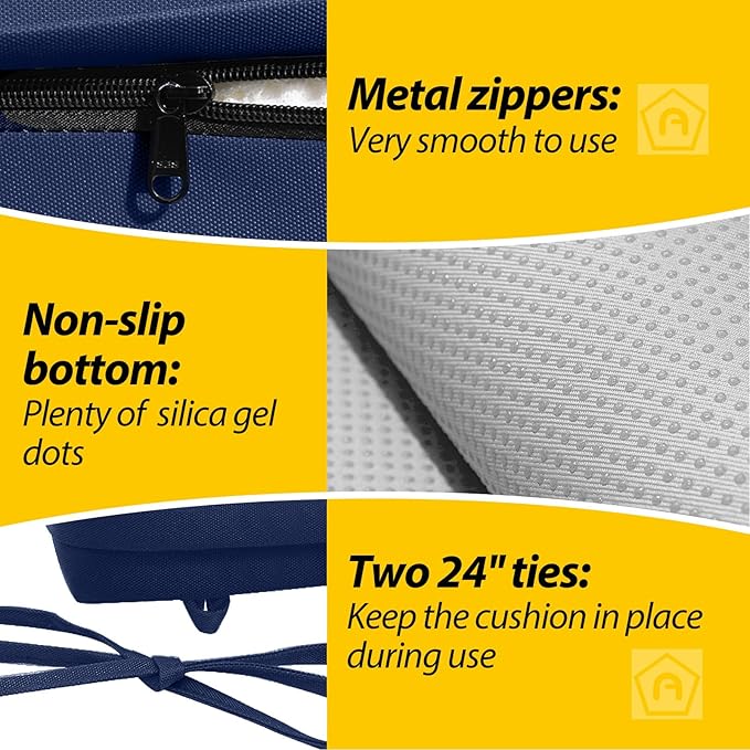 AAAAAcessories Outdoor Seat Cushions for Chairs, Waterproof, Fade-Resistant, 20" x 20" x 3", Patio Furniture Replacement Cushions, Set of 2, Navy Blue