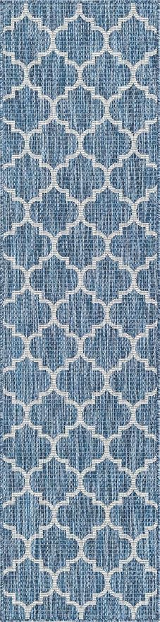 Unique Loom Trellis Collection Area Rug-Lattice Design, Moroccan Inspired for Indoor/Outdoor Décor, 2' 0" x 8' 0" Runner, Navy Blue/Gray