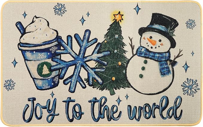 Christmas Welcome Doormat，Winter Outdoor Snowman Ice Cream Snowflake Xmas Tree Rug Decor Floor Front Door Mat Non-Slip Entrance Mat for Home Kitchen Bathroom Decorations 17 X 29 Inch