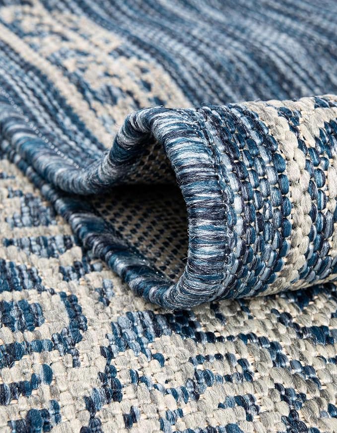 Unique Loom Outdoor Traditional Collection Area Rug - Antique (10' Square Blue/Ivory)
