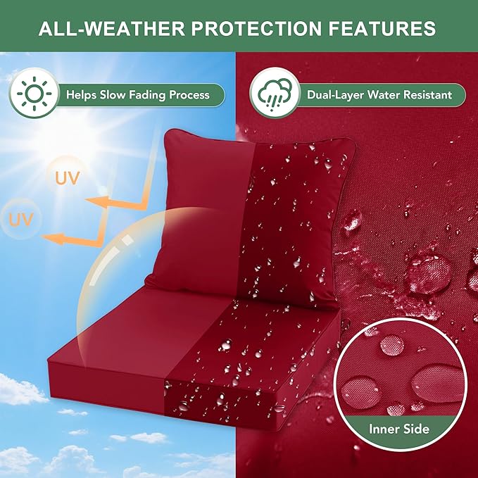 Outdoor Cushions for Patio Furniture, Double-Sided Waterproof Backrest and Seat Cushion Set with Removable Cover, 19 x 19 Inch, Red, Set of 4
