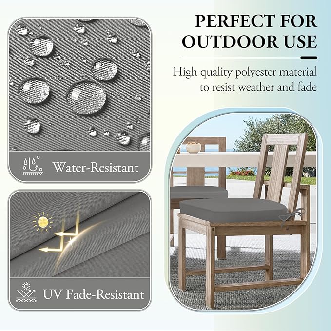 Wellsin Outdoor Chair Cushions for Patio Furniture - Patio Chair Cushions Set of 4 - Water Resistant Round Corner Outdoor Seat Cushions 17"X16"X2", Light Grey