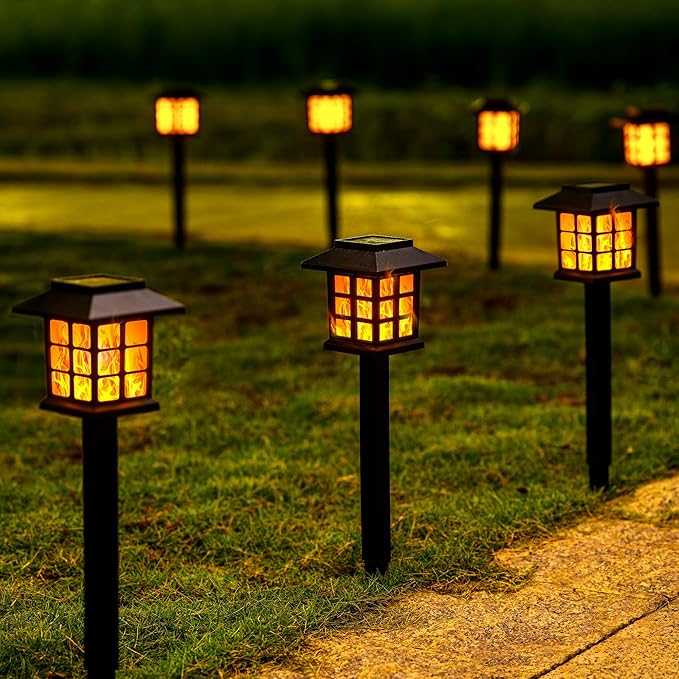 GIGALUMI Solar Lights for Outside,6 Pack Flickering Flame LED Solar Outdoor Lights, Waterproof Garden Maintain 10 Hours of Lighting for Christmas, Garden, Landscape, Path, Yard, Patio