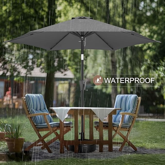 FLAME&SHADE 7.5ft Patio Umbrella - Outdoor Umbrella with Push Button Tilt and Crank for UV Protection, Table Market Umbrella for Garden, Deck, Backyard, Pool and Beach(Anthracite)