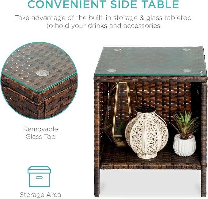 Best Choice Products 3-Piece Outdoor Wicker Conversation Bistro Set, Space Saving Patio Furniture for Garden w/Side Table - Brown/Dark Rust