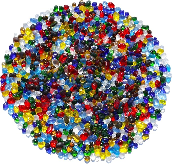 Sea Glass Stones - Colorful Clear Glass Pebbles Gemstones - Perfect for Aquarium Rocks, Fish Tank Gravel, Vase Fillers, DIY Crafts, and Home Decor (0.9LB/14oz)