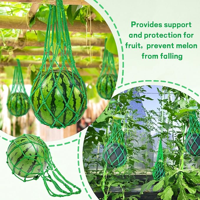 16 Pieces Watermelon Net, Melon Hammocks Cradles with 100 Cable Zip Ties, Heavy Duty Trellis Hammock Net, Pumpkin Support Hanging Bag for Watermelon, Pumpkin and Cantaloupe
