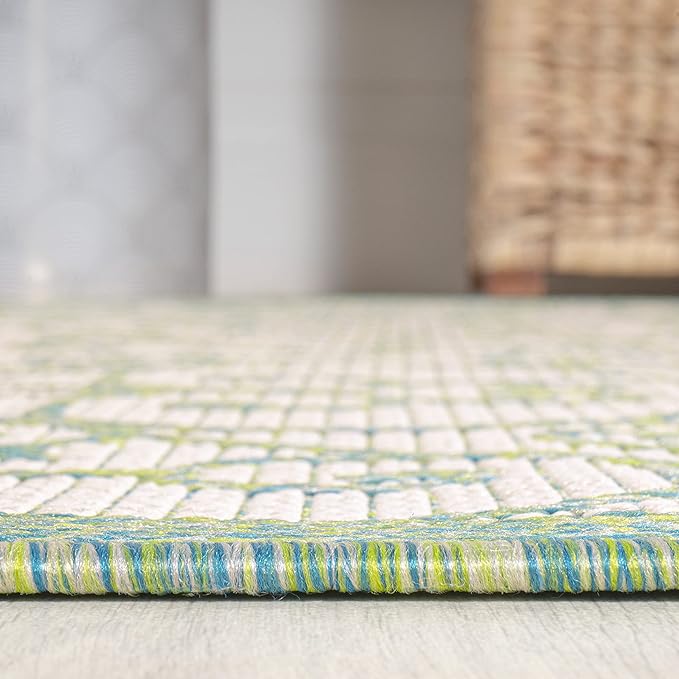 JONATHAN Y Vintage Filigree Indoor Outdoor Area Rug 8X10 Cream/Green, Madrid Textured Weave for Backyard, Patio, Porch, Easy-Cleaning, High Traffic, Pet-Friendly, Non-Shedding (SMB107J-8)