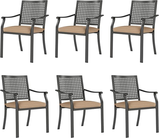 PHI VILLA Metal Outdoor Dining Chairs Set of 6 - Stackable Black Patio Chairs, 300lb Capacity (Beehive)