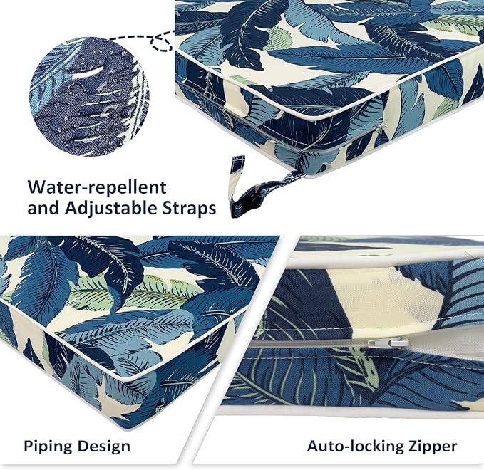 Outdoor Chair Cushions 22x22x3 Inch, Patio Seat Cushion Furniture Swing Set of 2, Water Repellent Chairs Wicker Cushion Pads with Couch Sofa in Garden, Swaying Palms Blue