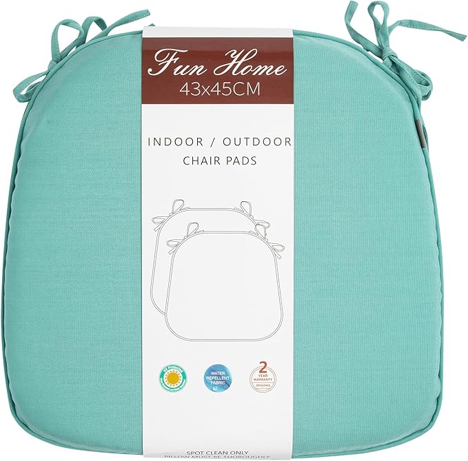 Outdoor Chair Cushions Set of 2,Patio Seat Cushion 17"x16"x2",U-Shaped Dining Chair Cushion 17 by 16 Inch,Water Resistant,Fade-Resistant Chair Pads for Kitchen Garden Furniture(Light Turquoise)