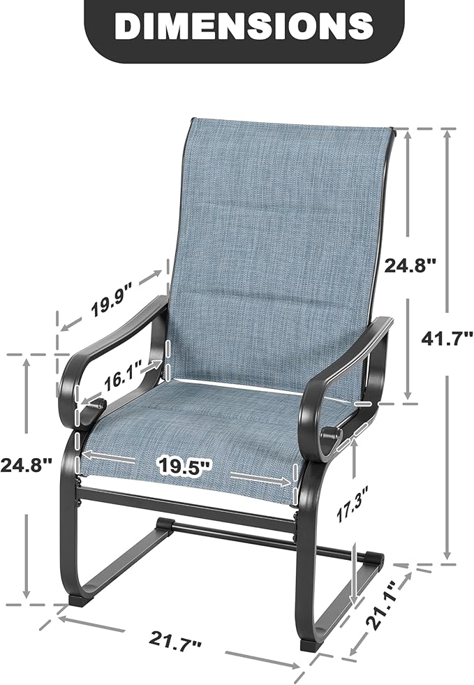 NUU GARDEN Patio Dining Chairs Set of 4, All Weather Outdoor Padded Textilene Patio Chairs， Powder-Coated Metal Frame Patio Furniture for Backyard Garden Poolside Lawn, Blue and Black