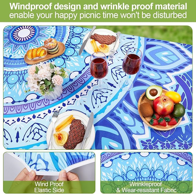 Picnic Table Cover with Bench Covers 6FT 3 Pcs Waterproof Windproof Aesthetic Camping Tablecloth with Drawstring Bag, Fitted for 6 Foot Rectangle Tables and Seats, 96in, Light Blue Purple