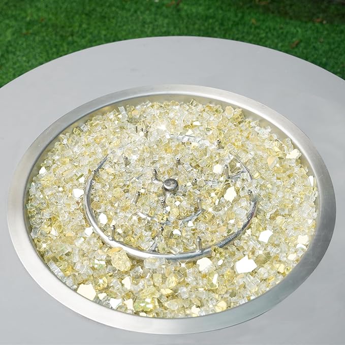 Skyflame Fire Pit Glass Rocks, 15 Pound Gold Reflective Fire Glass for Outdoor Indoor Fire Bowl Fireplace, 1/2-Inch